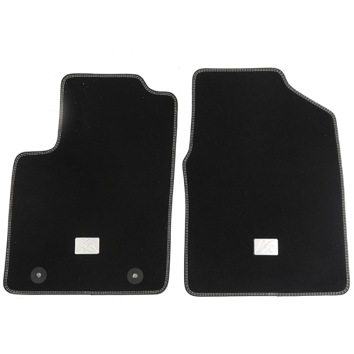 Ford Ka (10/2012 - 2016) vloermatten, premium velours voor, zwart met zilver dubbel stiksel