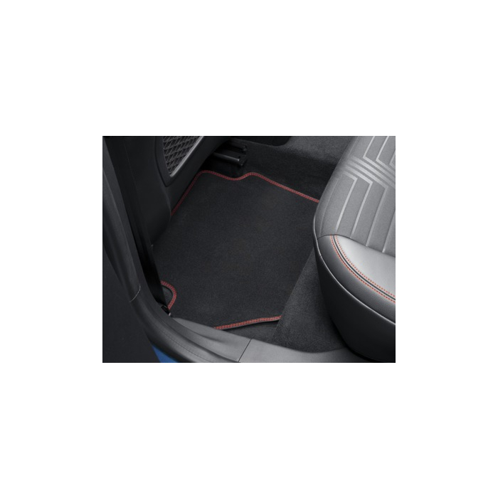 Ford Fiesta (07/2017 - 2023) / Puma (10/2019 - ..) vloermatten, Premium velours achter, zwart met rode stiksels