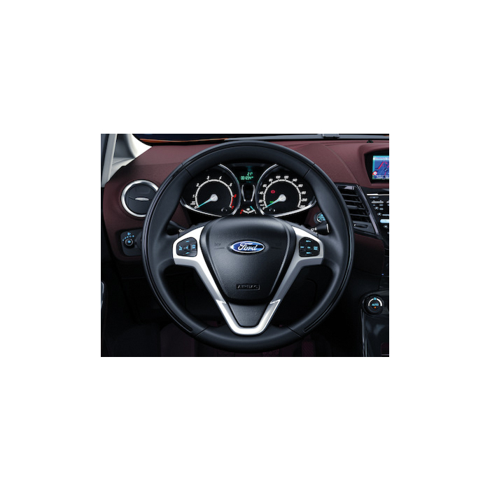 Ford Fiesta (09/2008 - 06/2017) lederen stuurwiel zwart met zilveren rand en blauwe stiknaden