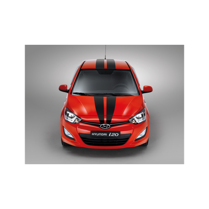 Hyundai i20 3-drs (2012 - 2015) stickers, zwart racing stripes