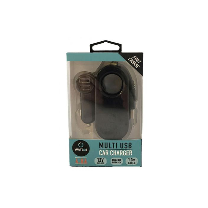 12-V oplader met 2 voor USB en 2 achter USB