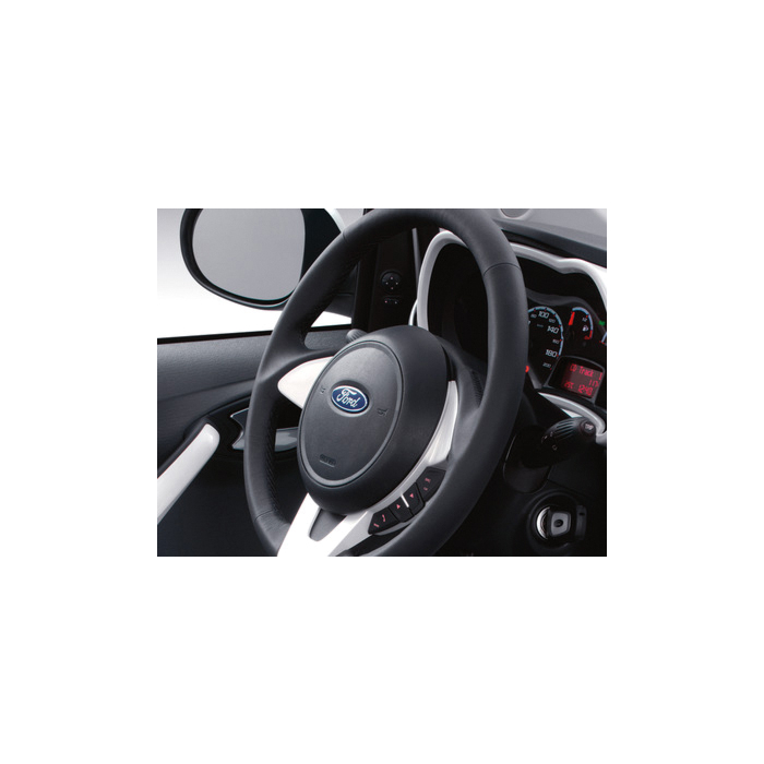 Ford Ka (05/2014 - 2016) lederen stuurwiel zwart met rand in Pearl White en witte stiksels