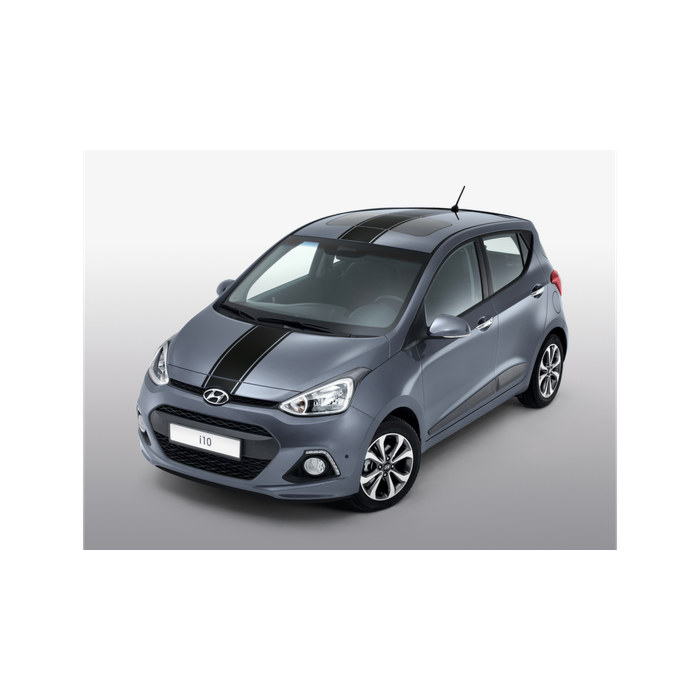 Hyundai i10 (2014 - 2017) stickers, zwart racing stripes