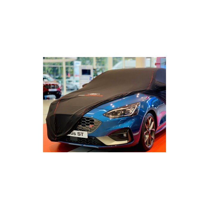 Ford Focus (04/2018 - ..) wagon beschermhoes Premium zwart met rode bies, witte Ford ovaal en Ford Performance logo