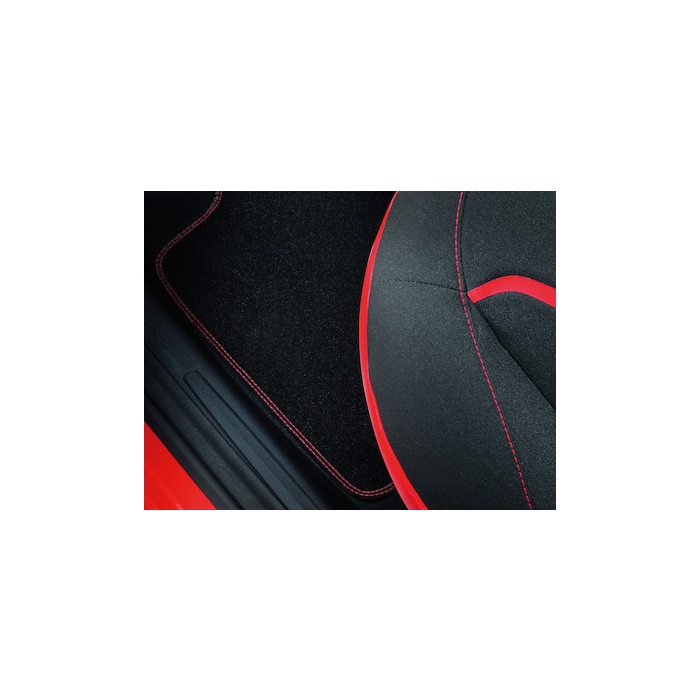 Ford Ka (09/2013 - 05/2016) vloermatten, premium velours achter, zwart met rode dubbele stiksels