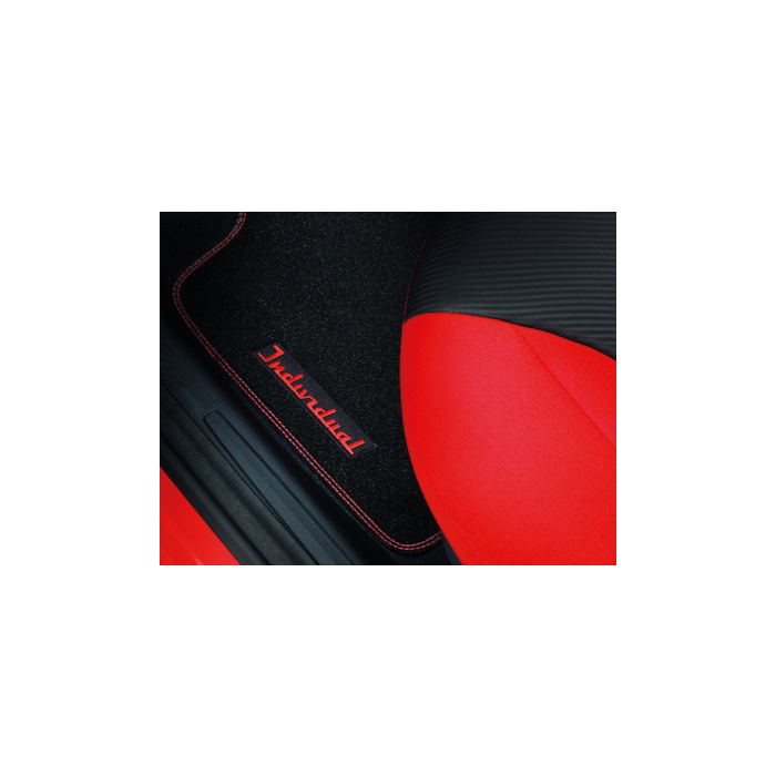 Ford Ka (09/2008 - 09/2012) vloermatten, premium velours voor, zwart met Individual-logo en rode stiknaden