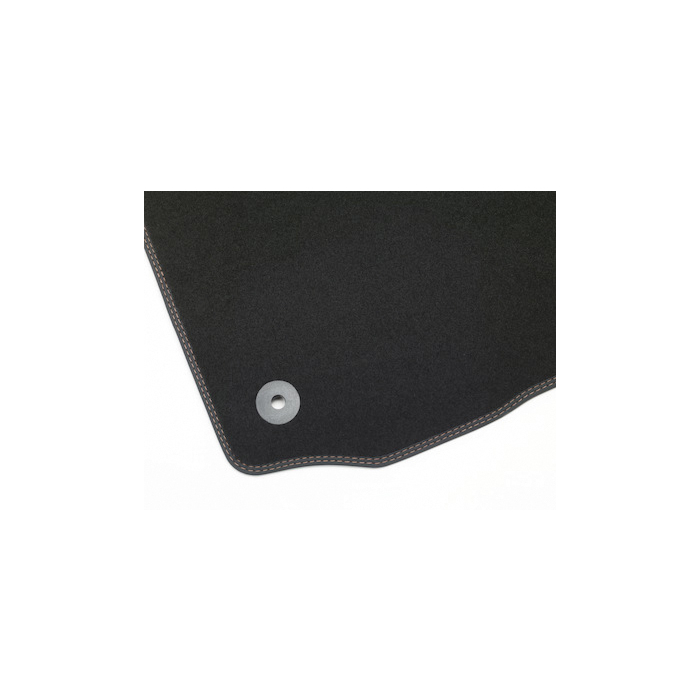 Ford Fiesta (11/2012 - 06/2017) vloermatten, premium velours voor, zwart met cognackleurige dubbele stiknaden