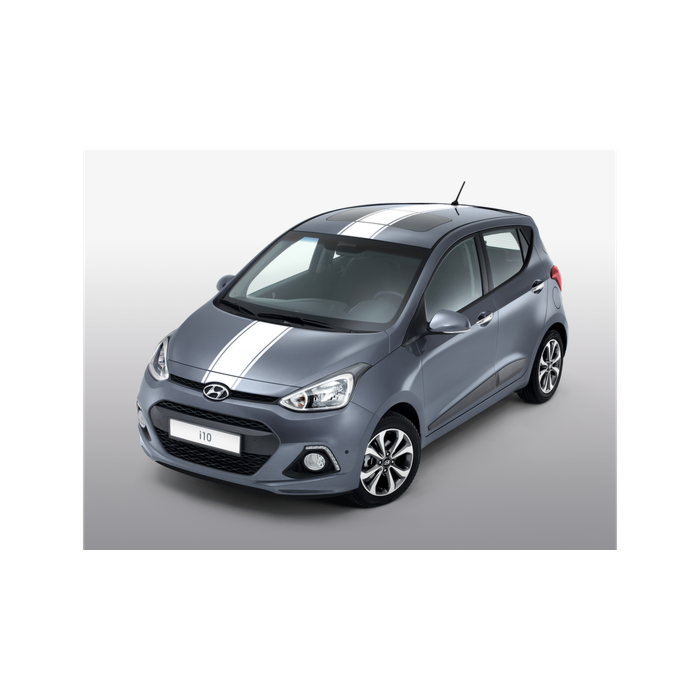 Hyundai i10 (2014 - 2017) stickers, wit racing stripes