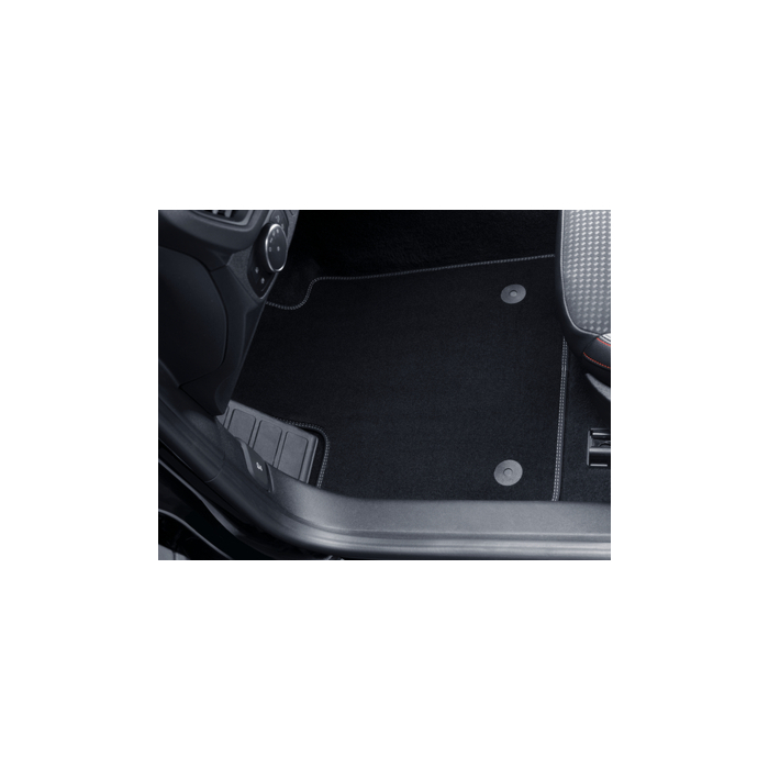Ford Focus (06/2020 - 2025) vloermatten, Premium velours voor, zwart met grijze stiksels
