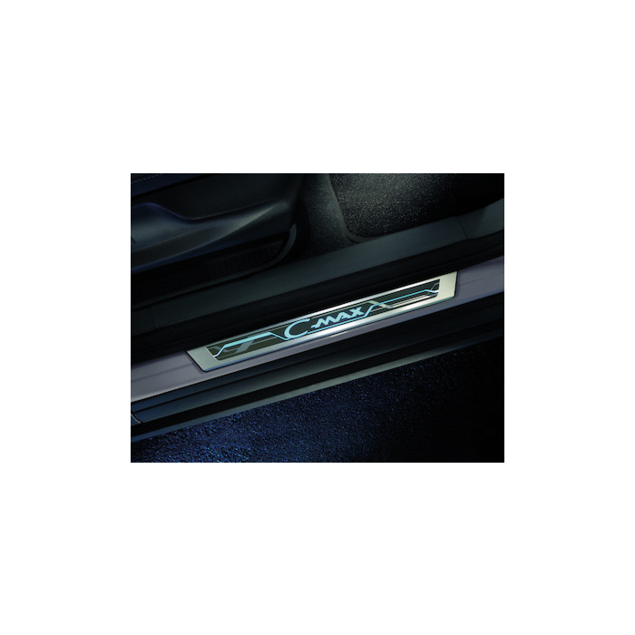 Ford C-MAX (11/2010 - 09/2018) instaplijsten voor, met blauwverlicht C-MAX-logo