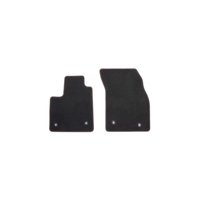 Ford Focus (04/2018 - 06/2020) vloermatten velours Premium voor, zwart met rode stiksels (alleen handgeschakeld, behalve ST)