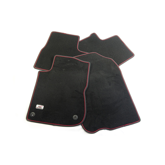 Peugeot 208 (2012 - 2019) vloermatten velours LIGNE S (zwart/rood)