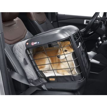4pets Caree transportbox voor katten en honden, om veilig te bevestigen aan elke passagiersstoel, Cool Grey