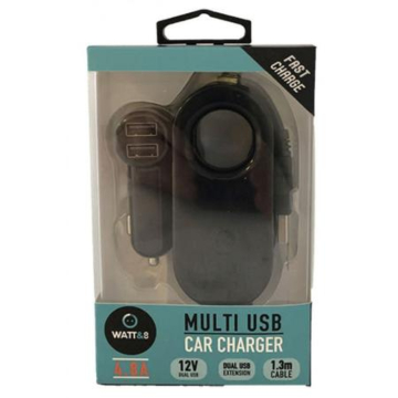 12-V oplader met 2 voor USB en 2 achter USB