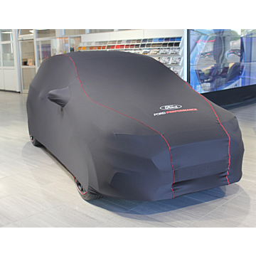 Ford Fiesta (07/2017 - 2023) beschermhoes Premium zwart met rode bies, witte Ford ovaal en Ford Performance logo