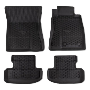 Ford Mustang (03/2015 - 03/2023) voorzijde en achter vloermatten, all-weather, zwart met logo