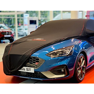 Ford Focus (04/2018 - ..) wagon beschermhoes Premium zwart met rode bies, witte Ford ovaal en Ford Performance logo
