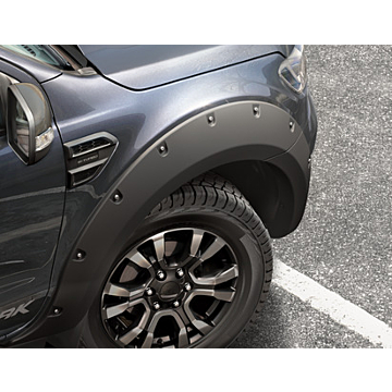 Ford Ranger (02/2019 - ..) Limited & Wildtrak wielkuipverbreders voor en achter, mat zwart met chromen boutafdekkingen