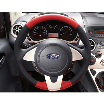 Ford Ka (09/2008 - 05/2016) lederen stuurwiel rood/zwart met inleg in Pearl White