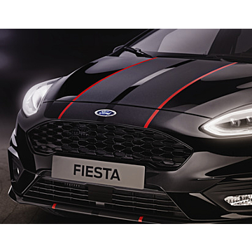 Ford Fiesta (07/2017 - 2023) striping voor motorkap, matzwart/glimmend rood