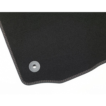 Ford Fiesta (11/2012 - 06/2017) vloermatten, premium velours voor, zwart met cognackleurige dubbele stiknaden