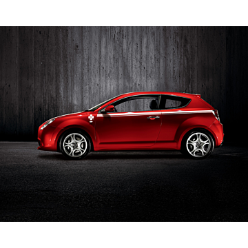 Alfa Romeo Mito stickerset vintage striping zwart op flanken met klaverblad 'Quadrifoglio'