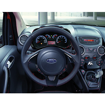 Ford Ka (09/2013 - 2016) lederen stuurwiel in zwart met rode stiksels