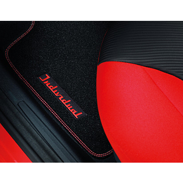 Ford Ka (10/2012 - 05/2016) vloermatten, premium velours voor, zwart met rode dubbele stiknaden