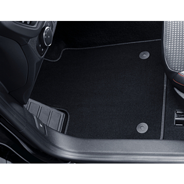 Ford Focus (06/2020 - 2025) vloermatten, Premium velours voor, zwart met grijze stiksels