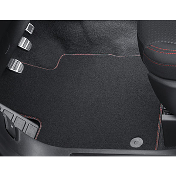 Ford Kuga (12/2019 - ..) vloermatten Premium velours voor en achter, zwart met dubbel rood stiksel