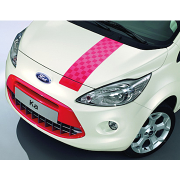 Ford Ka (09/2008 - 05/2016) striping Grand Prix Sunrise (rood) met dakspoiler