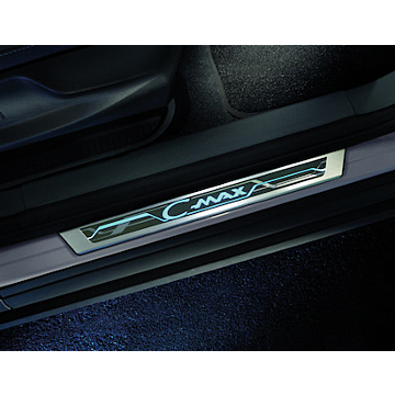 Ford C-MAX (11/2010 - 09/2018) instaplijsten voor, met blauwverlicht C-MAX-logo